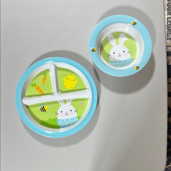 Other - Kids Bunny and Chick Plate Set - Blue and Green